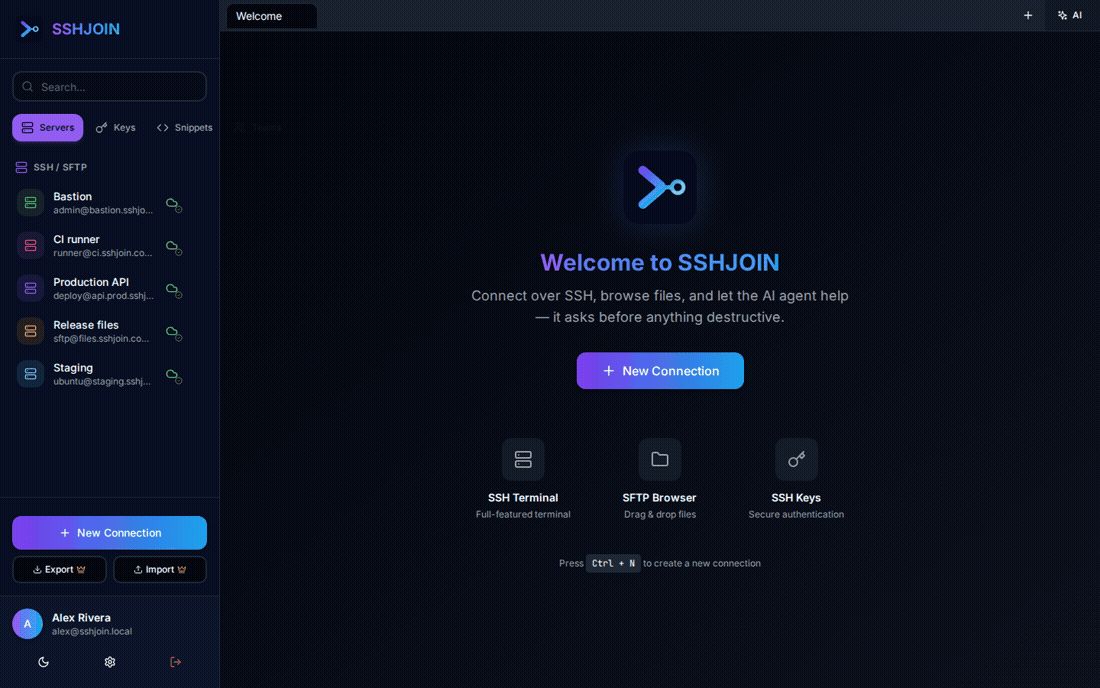Tour of the real SSHJOIN desktop and web app